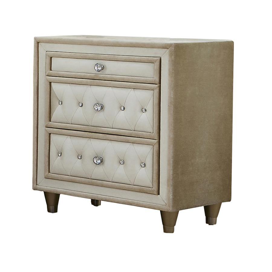 Coaster Furniture Antonella 223522 Upholstered 3-Drawer Nightstand - Ivory and Camel IMAGE 1